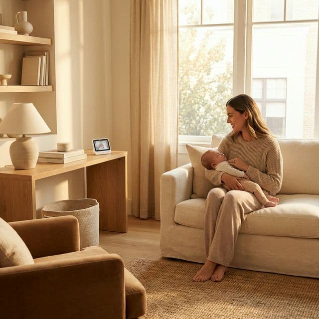 Calm parent checking on baby