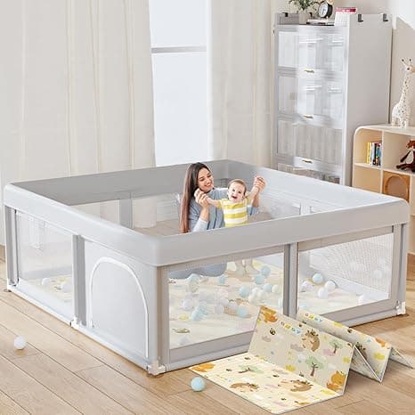 50 x 50 inch Baby Playpen with Mat Small Playpen for Babies and Toddlers Baby Fence Playards