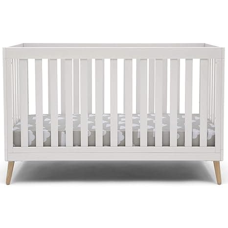 Delta Children Essex 4-in-1 Convertible Baby Crib, Bianca White with Natural Legs