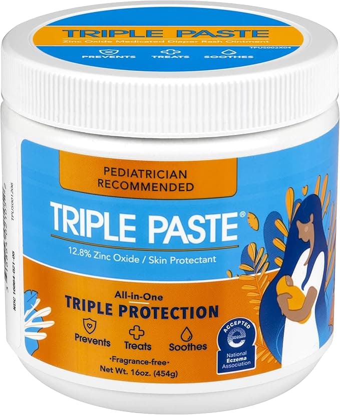 Triple Paste Diaper Rash Cream for Baby - 16 Oz Tub – Zinc Oxide Ointment Treats, Soothes & Prevents Diaper Rash, Pediatrician-Recommended Hypoallergenic Formula, Baby Essentials for Daily & Overnight