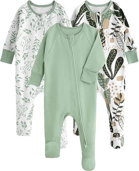 Yoofoss Baby Pajamas 100% Organic Cotton Baby Sleepers for Newborn 0-3 3-6 6-9 Months Boys Girl Clothes 3pcs Footed PJs