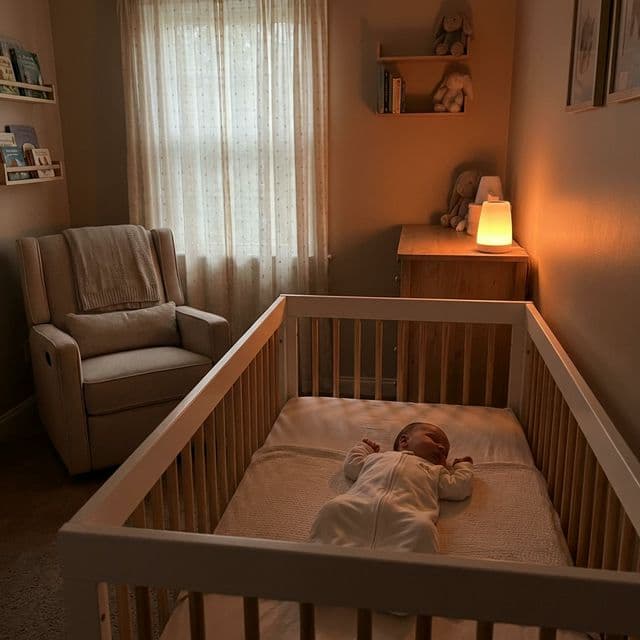 Peaceful baby sleeping in a softly lit nursery